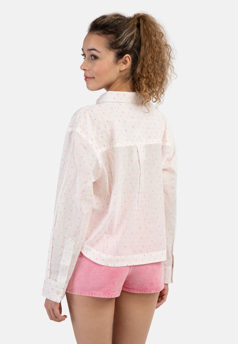 Mymo overhemdblouse Dames Wit roze oranje stippen - Image 4