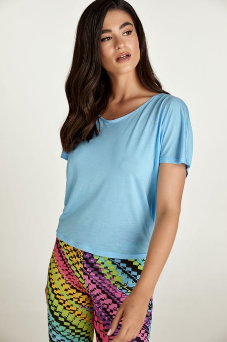 Sky Blue Tencel Draped Back Tee