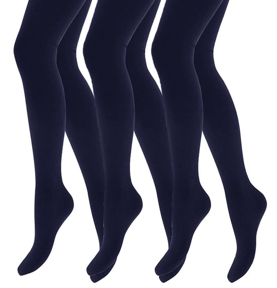 3 Pair Multipack Girls Thermal Tights for Winter | Heat Holders | Kids Fleece Insulated Opaque Tights - Navy - Image 1