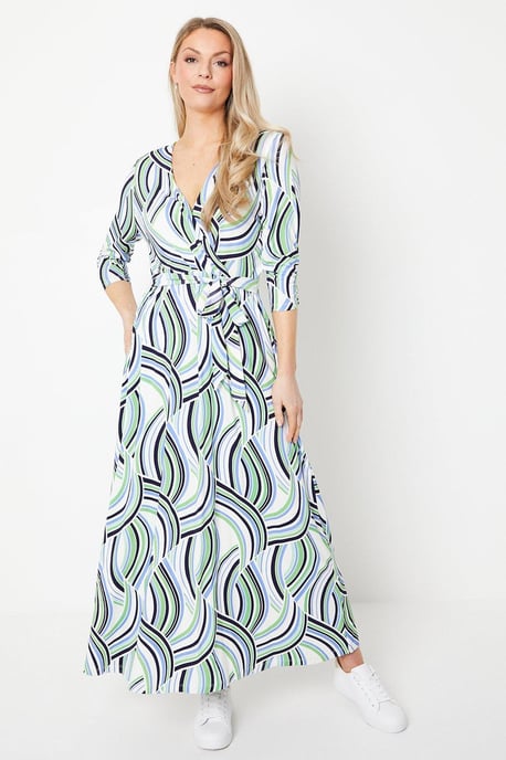 Geo Print Jersey Wrap Midi Dress