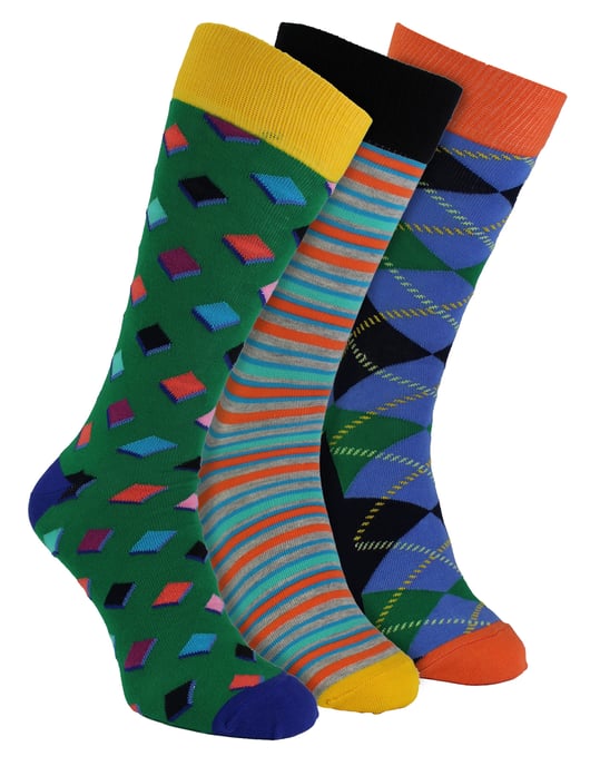 HS by Happy Socks - Mens 3 Pack Fun Novelty Dress Socks - Diamond (Green) - Image 1