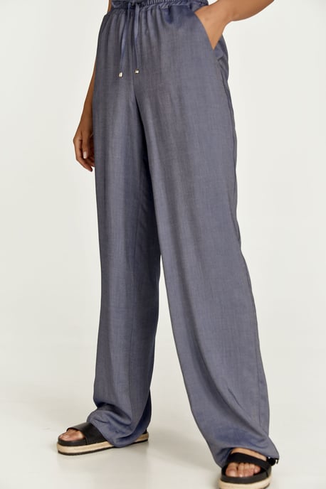 Blue Denim Style Wide Leg Pants