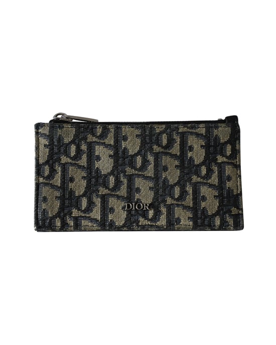 Dior Zipped Card Holder in Beige and Black Jacquard - Image 1