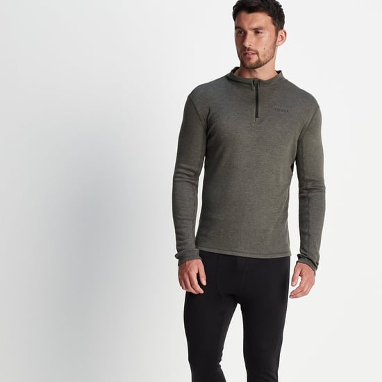 Meru Mens Cashmere Touch Base Layer Zip Neck Dark Grey Marl