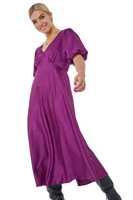 Puff Sleeve Satin Midi Dress