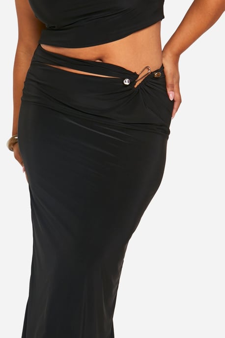 Plus Double Slinky Cut Out Trim Detail Maxi Skirt