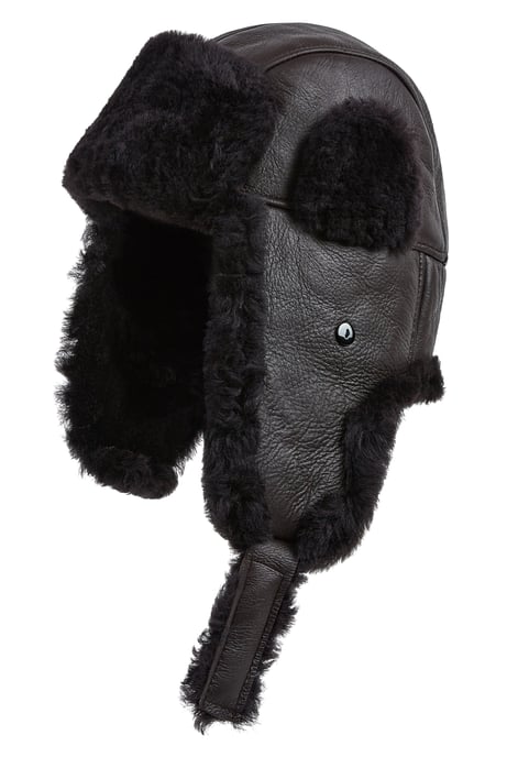 Mens Brown RAF Aviator Sheepskin B-55 Trapper Hat Winter Warm Leather Navigator Hat