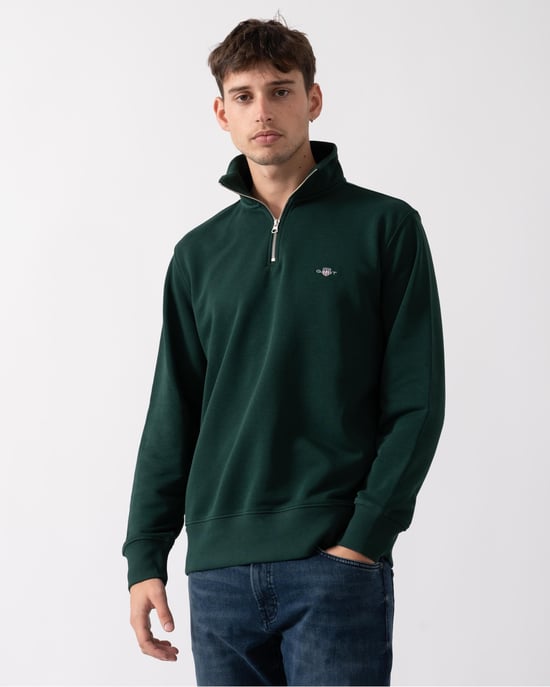GANT Mens Regular Fit Shield Logo Half Zip Sweatshirt - Image 1