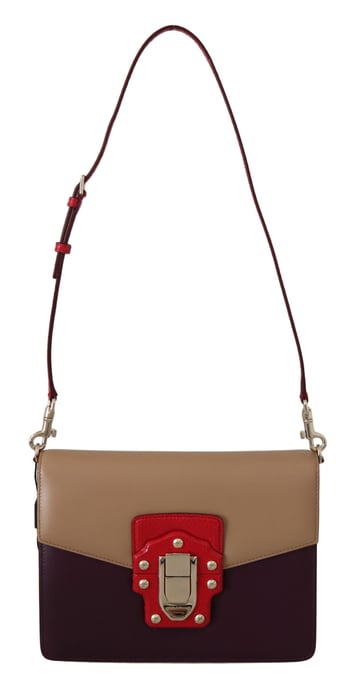 Dolce & Gabbana Purple Beige Red Leather Crossbody LUCIA Purse