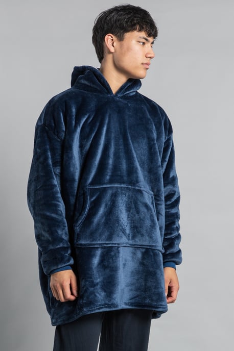 Navy Hooded Blanket With Kangaroo Pocket