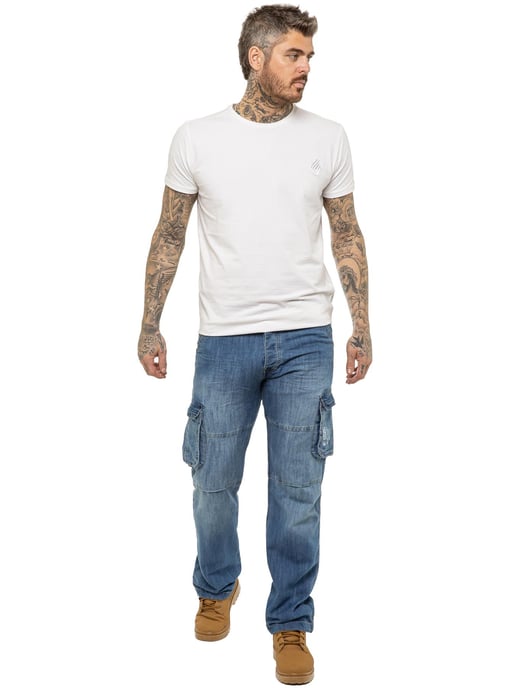 Enzo | Mens Cargo Combat Jeans - Blue