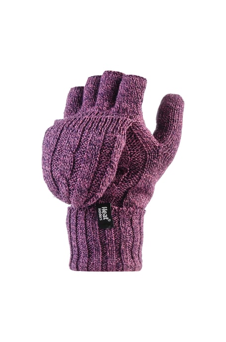 Gebreide thermo vingerloze converterhandschoenen voor dames - Paars - Image 1