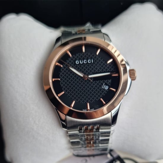 Gucci YA126410 Men's G-Timeless 38mm Black Face Two-Tone Watch