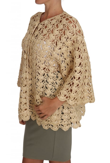 Dolce & Gabbana Beige Cardigan Crochet Knitted Raffia Sweater - Image 3