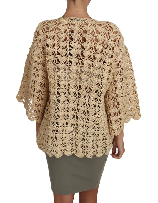 Dolce & Gabbana Beige Cardigan Crochet Knitted Raffia Sweater - Image 4