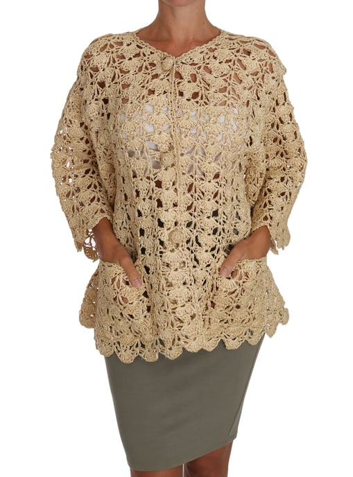 Dolce & Gabbana Beige Cardigan Crochet Knitted Raffia Sweater - Image 1