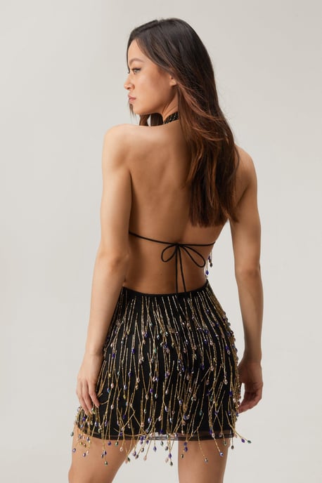 Rainbow Tear Drop Beaded Mini Dress