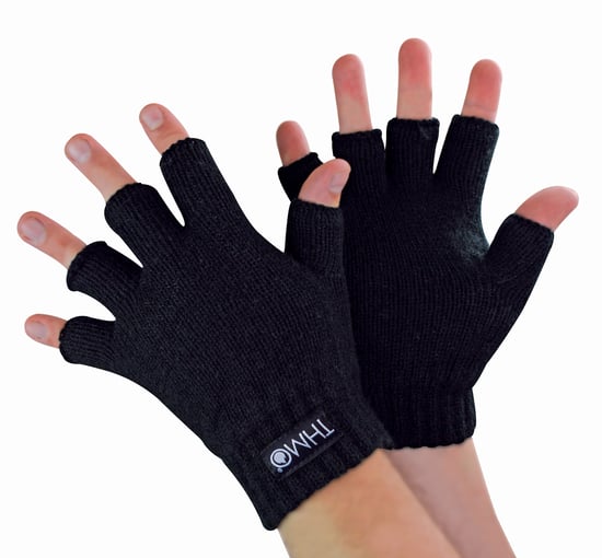 Kids Winter Fingerless Gloves | THMO | Thermal Warm Fleece Lined Thinsulate Gloves for Kids - Black - Image 1