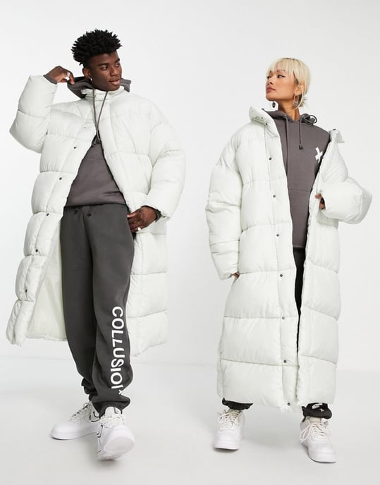 COLLUSION Unisex maxi puffer jacket in ecru-White - Image 1