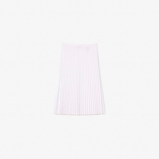 Women's Lacoste Elastic Waist Fluid Pleated Midi Skirt in White - Image 3
