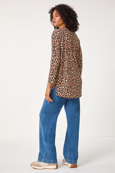 Animal Print V-Neck Tunic Stretch Top