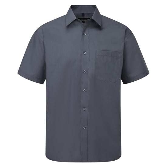Russell Collection Mens Short Sleeve Poly-Cotton Easy Care Poplin Shirt (Convoy Grey) - Image 1