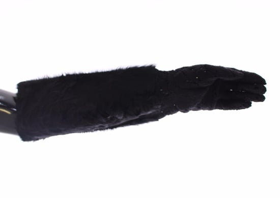 Dolce & Gabbana Black Lace Wool Lambskin Fur Elbow Women's Gloves - Image 3