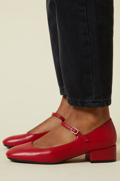 Perla Faux Patent Leather Mary Jane Low Block Heel Court Shoes