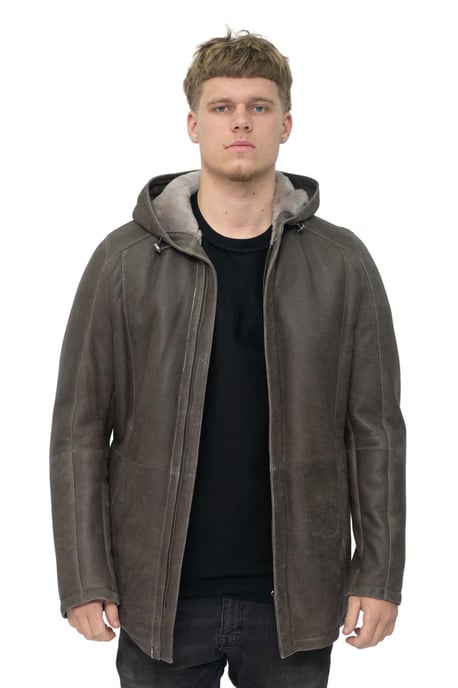 Men's sheepskin parka coat with hood - Alafaya