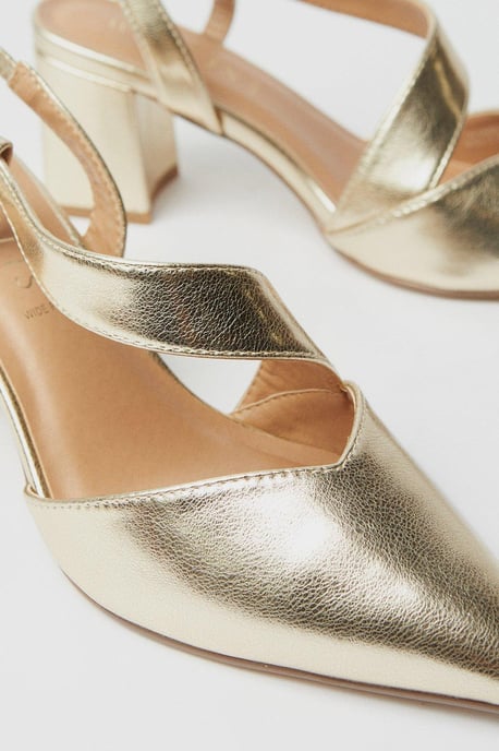 Wide Fit Eve Asymmetric Strap Block Heel Pointed Court Shoes - Image 4