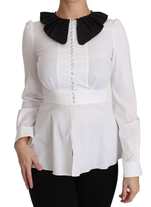 Dolce & Gabbana Vit Krage Bomull Långärmad Blus Topp - Image 4