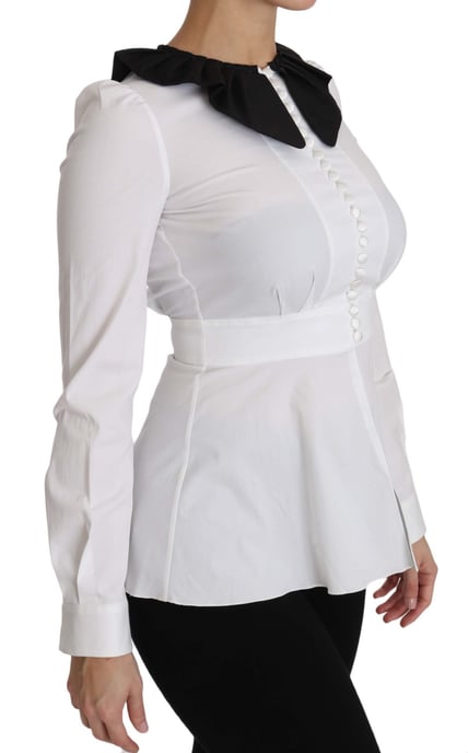 Dolce & Gabbana Vit Krage Bomull Långärmad Blus Topp - Image 5