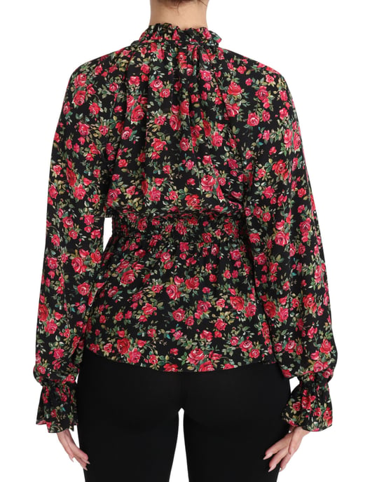 Dolce & Gabbana Svart Rostryck Blommig Skjorta Topp Blus - Image 2