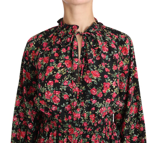 Dolce & Gabbana Svart Rostryck Blommig Skjorta Topp Blus - Image 3