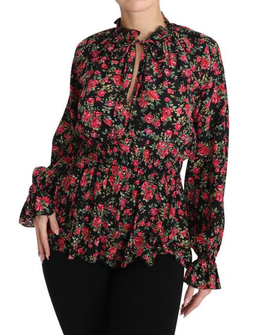 Dolce & Gabbana Svart Rostryck Blommig Skjorta Topp Blus - Image 4