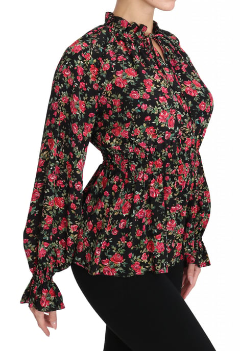 Dolce & Gabbana Svart Rostryck Blommig Skjorta Topp Blus - Image 5