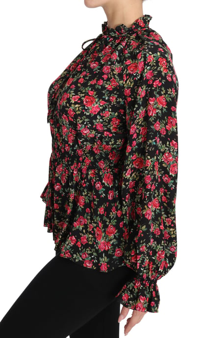 Dolce & Gabbana Svart Rostryck Blommig Skjorta Topp Blus - Image 6
