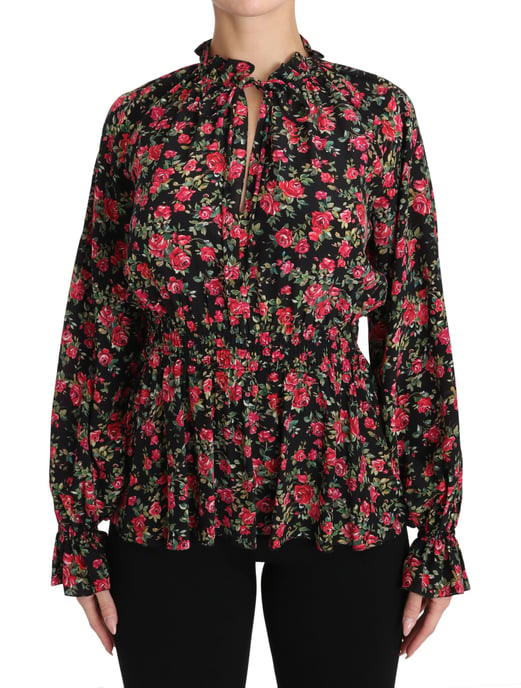 Dolce & Gabbana Svart Rostryck Blommig Skjorta Topp Blus - Image 1