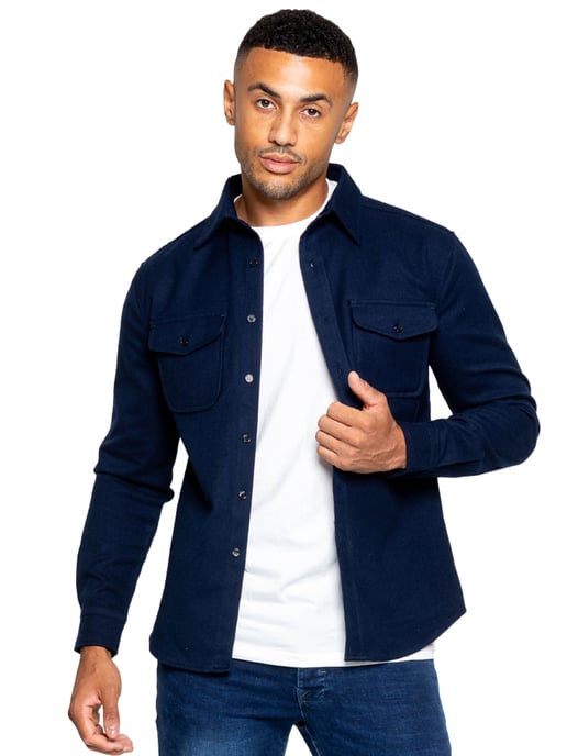 Enzo | Mens Textured Overshirt - Navy - Image 1