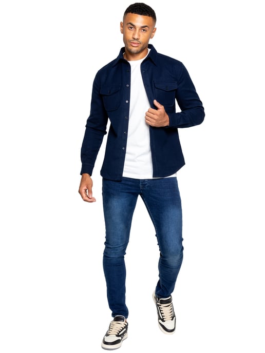 Enzo | Mens Textured Overshirt - Navy - Image 6