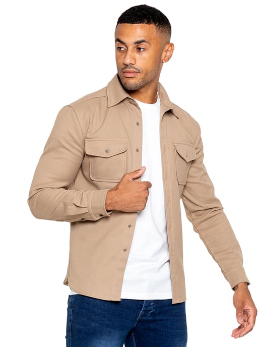 Enzo | Mens Textured Overshirt - Sand - Image 2