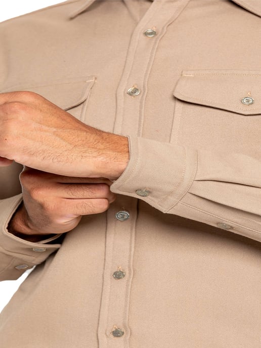 Enzo | Mens Textured Overshirt - Sand - Image 4