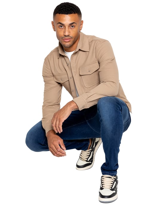 Enzo | Mens Textured Overshirt - Sand - Image 5