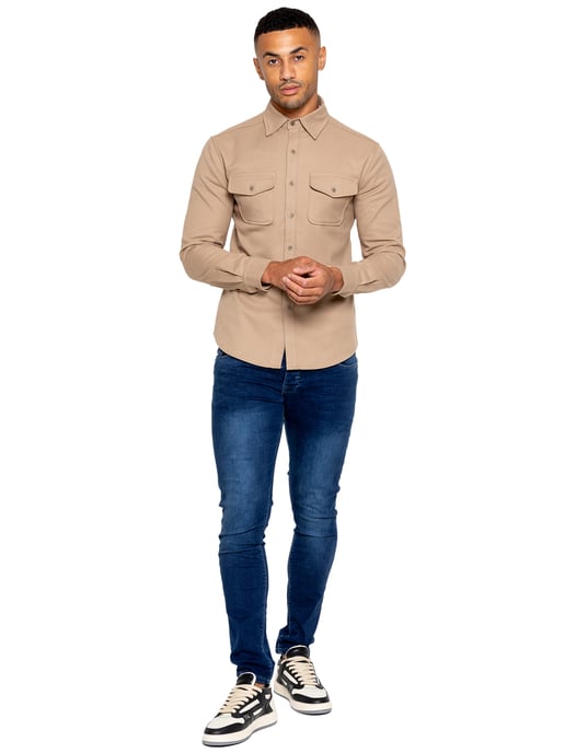 Enzo | Mens Textured Overshirt - Sand - Image 6