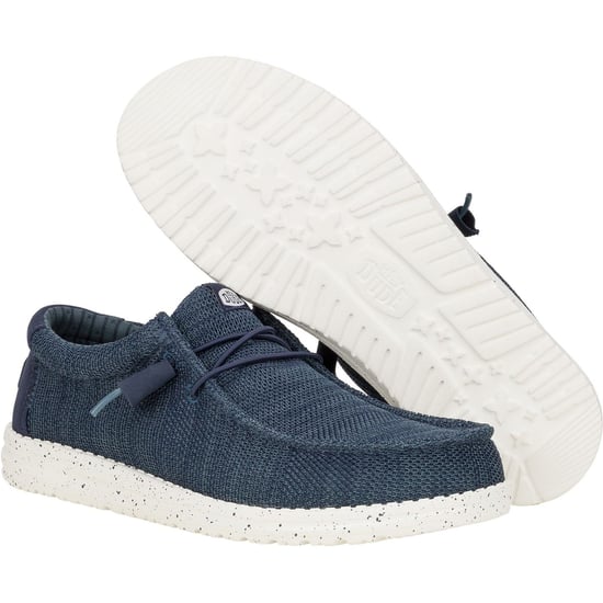 HEYDUDE Wally Stretch Mesh Polyester Men's Navy Boat Shoes - Image 3