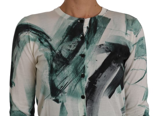 Dolce & Gabbana Dames-Trui, Wit Zijde Vest, Lichtgewicht Paint Stroke - Image 3