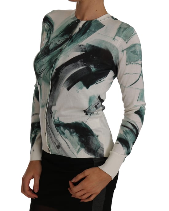 Dolce & Gabbana Dames-Trui, Wit Zijde Vest, Lichtgewicht Paint Stroke - Image 4