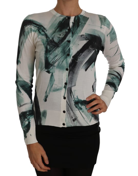 Dolce & Gabbana Dames-Trui, Wit Zijde Vest, Lichtgewicht Paint Stroke - Image 1
