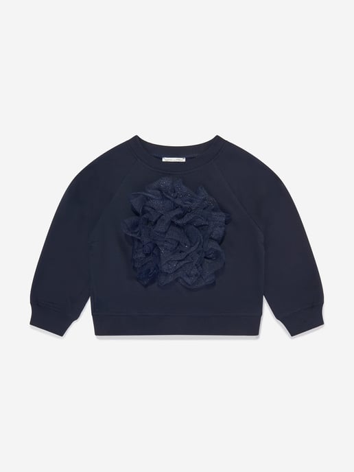 Mama Luma Girls Organza Flower Sweatshirt in Navy