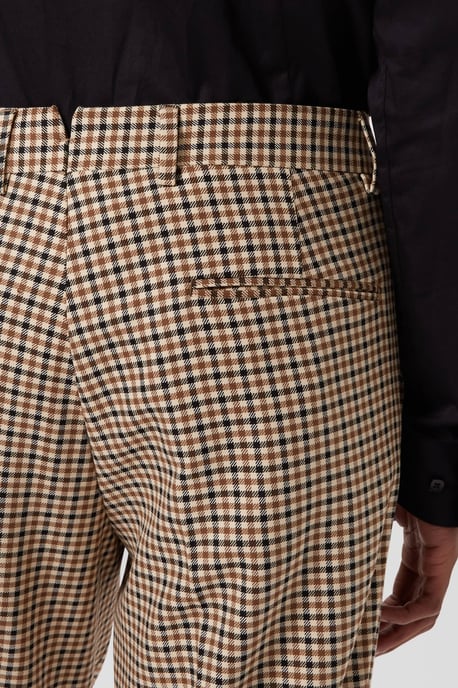 Blythe Slim Fit Beige Check Trousers